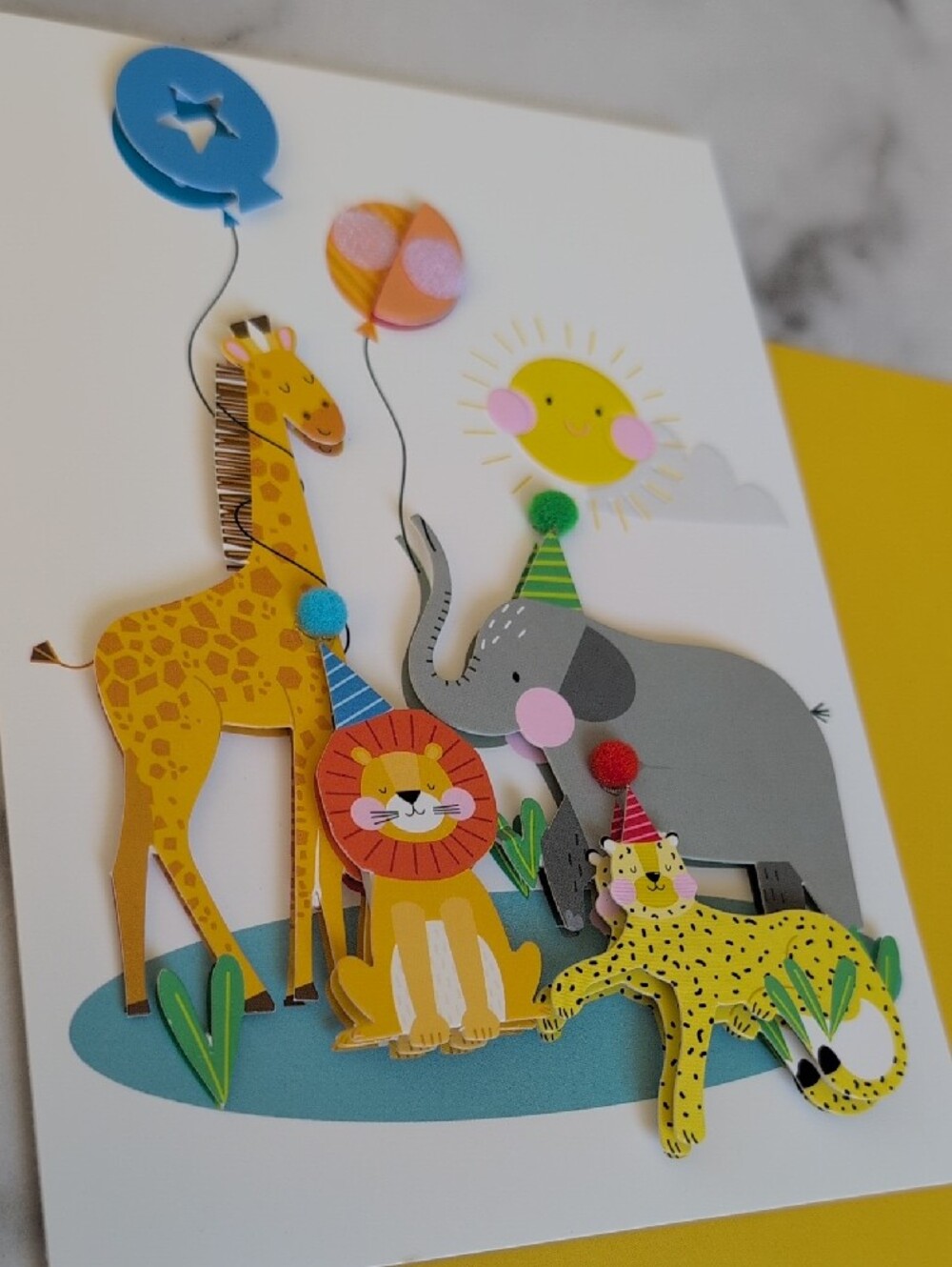 Kids Animal Friends Pop-Up Card - Yellow, Blue, Gray, Orange - Picture 2 of 4